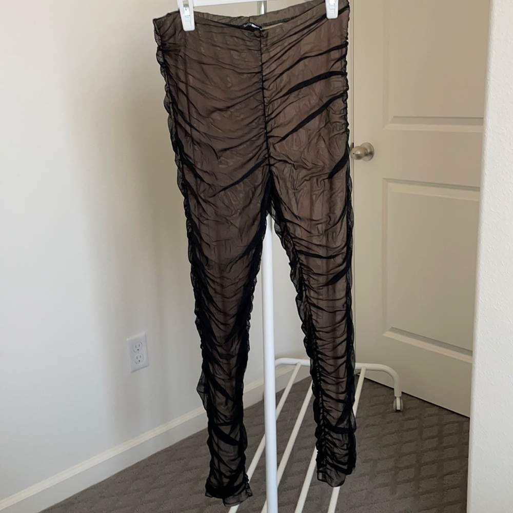 Fashionova Ruched Leggings Nude/Black Mesh